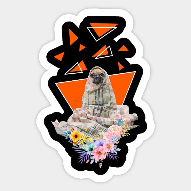 Pug with flowers Sticker by Jackson Lester